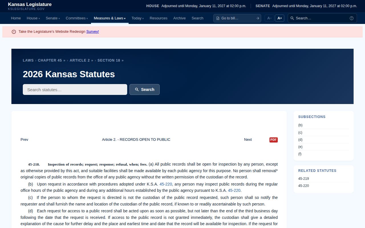 Clay County booking record request law under K.S.A. 45-218